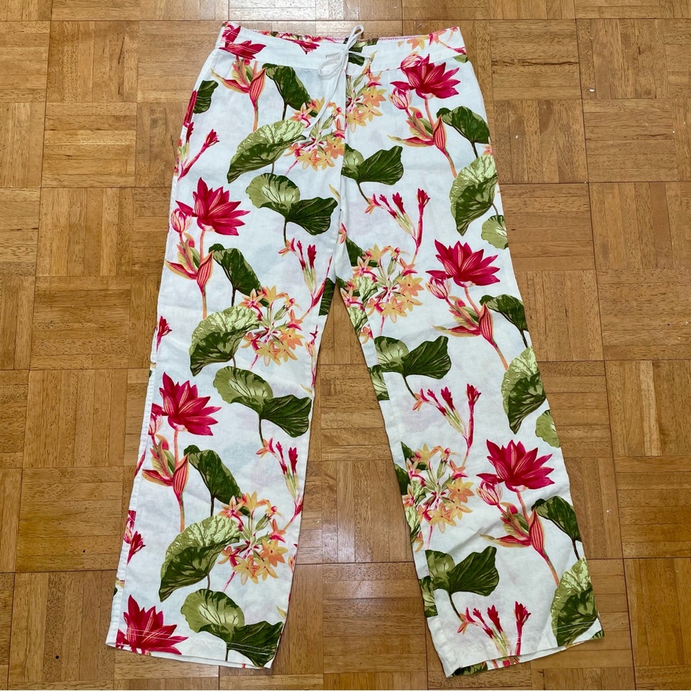 Tommy Bahama Floral Wide Leg Pants - Pink and Green - Picture 2 of 4